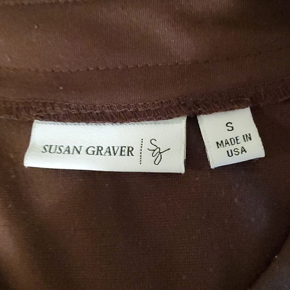 Susan Graver Dress Sz S brown Solid Swing Dress Short Sleeve - Picture 6 of 7